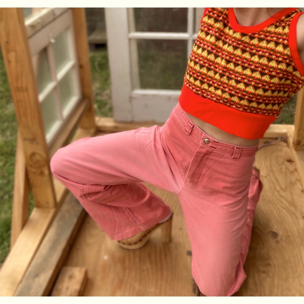 RARE Vintage 70s sun faded pink High Waist Flare Bell Bottoms by Ditto
